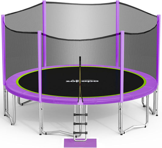 1500LBS Weight Capacity No-Gap Design 16 15 14 12FT Trampoline for Kids with Safety Enclosure Net Outdoor Backyards Trampolines with Non-Slip Ladder for Children Adults Family