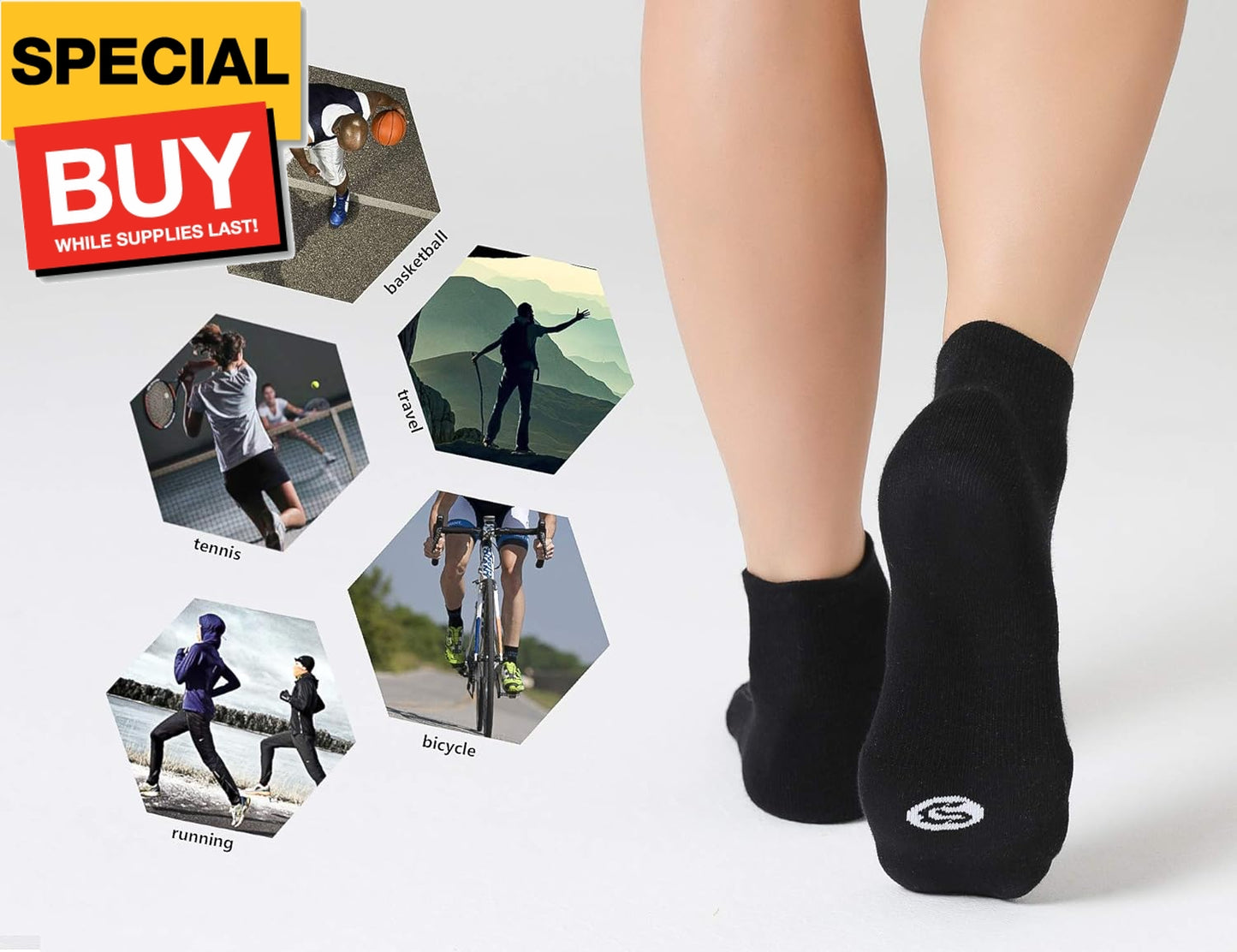 Celersport 6 Pack Men'S Ankle Socks with Cushion, Sport Athletic Running Socks