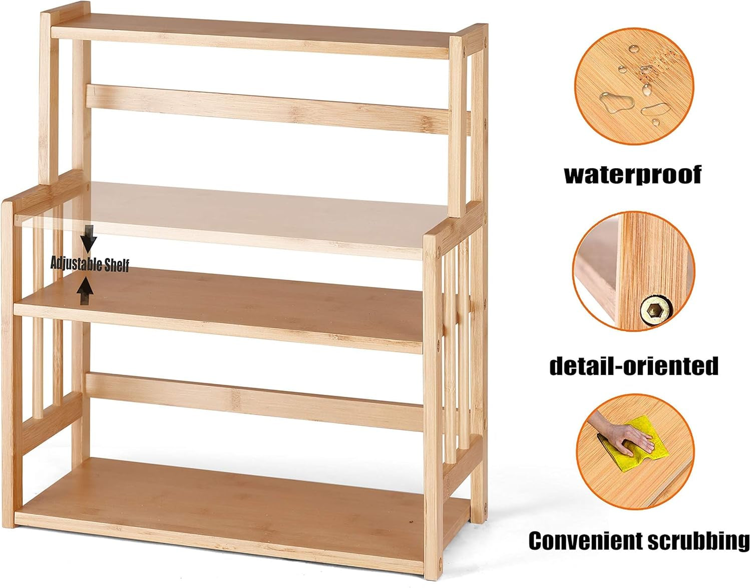 Bamboo Spice Rack 3-Tier Kitchen Countertop Organizer, Adjustable Shelf Pantry Storage Stand for Herbs, Jars, and Bottles