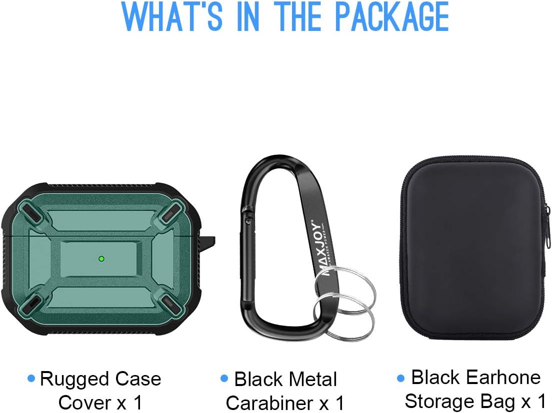 Compatible Airpods Pro Case Cover, Airpods Pro Protective Case Armor Hard Rugged Shockproof Cover with Keychain Compatible with Apple Airpods Pro Charging Case (Front LED Visible), Green