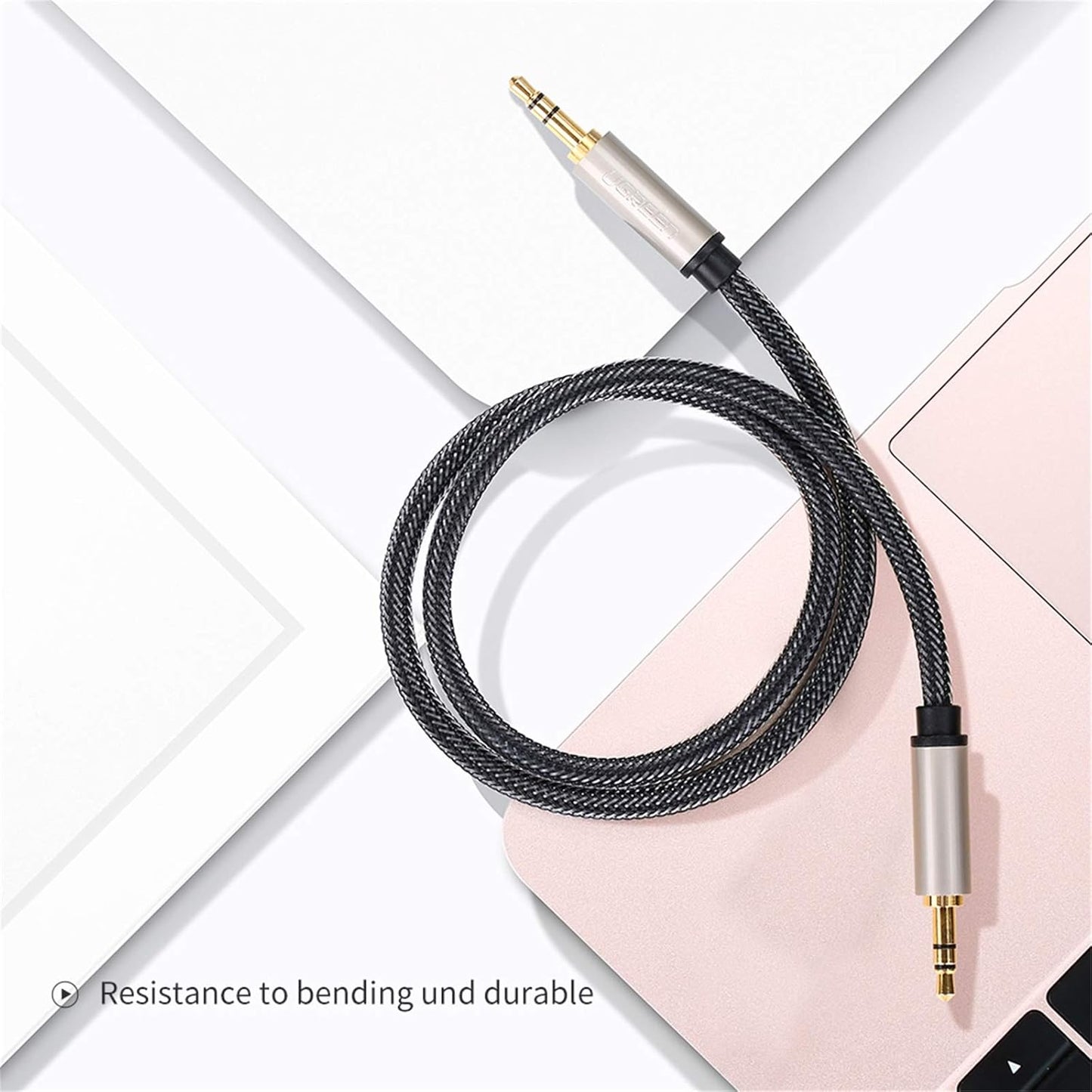 3.5Mm Male to Male Auxiliary Aux Stereo Professional Hifi Cable with Silver-Plating Copper Core, Gold Plated, Nylon Braid, Tangle-Free for for Audiophile/Musical Lovers Silver, 1M 3Ft