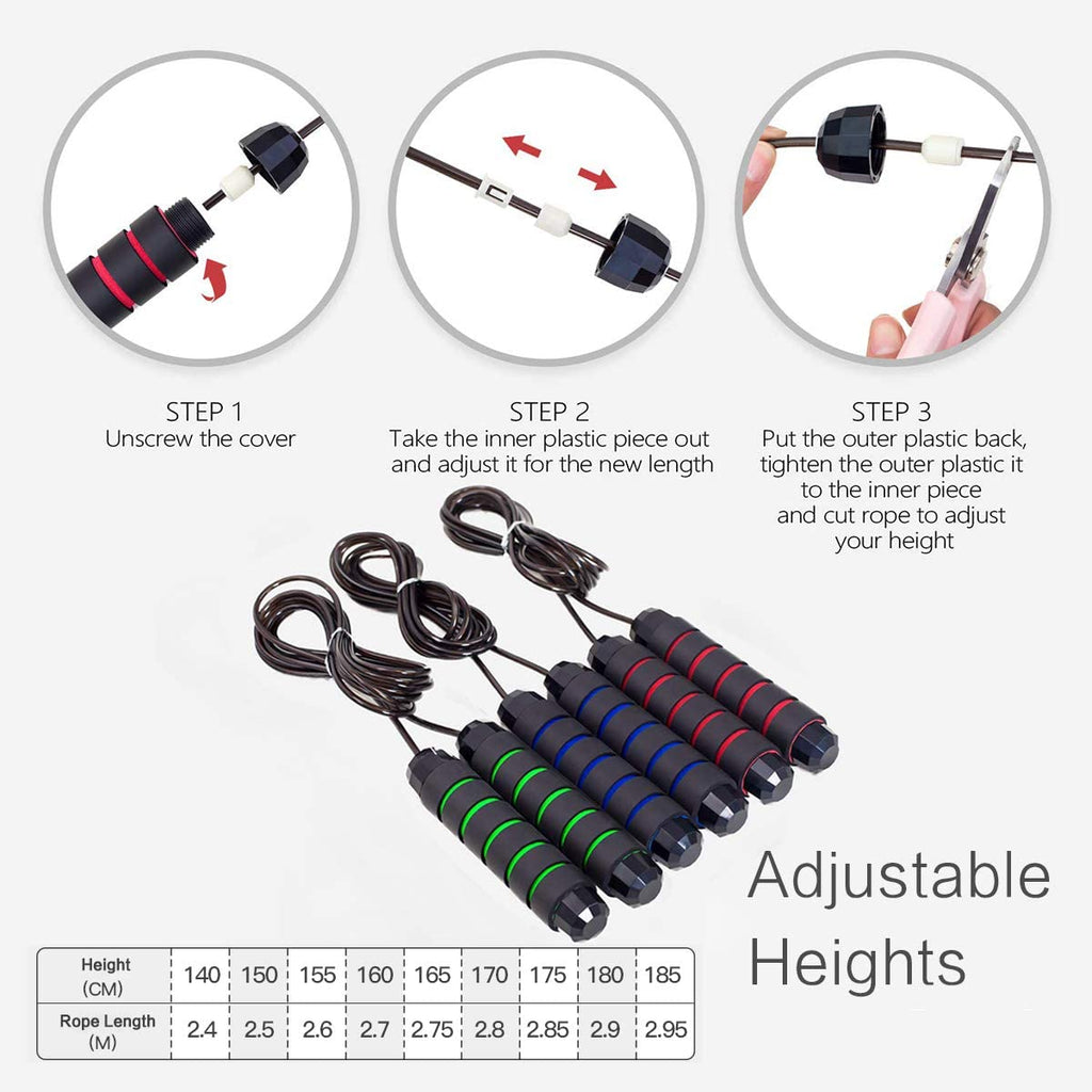 Jump Rope Tangle-Free with Ball Bearings Rapid Speed Skipping Rope Cable, Adjustable Jumping Ropes with 6" Memory Foam Handles for Men, Women and Kids - 2 Pack