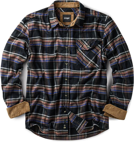 Men'S 100% All Cotton Button down Flannel Shirts, Long Sleeve Brushed Warm Soft Casual Outdoor Plaid Shirt