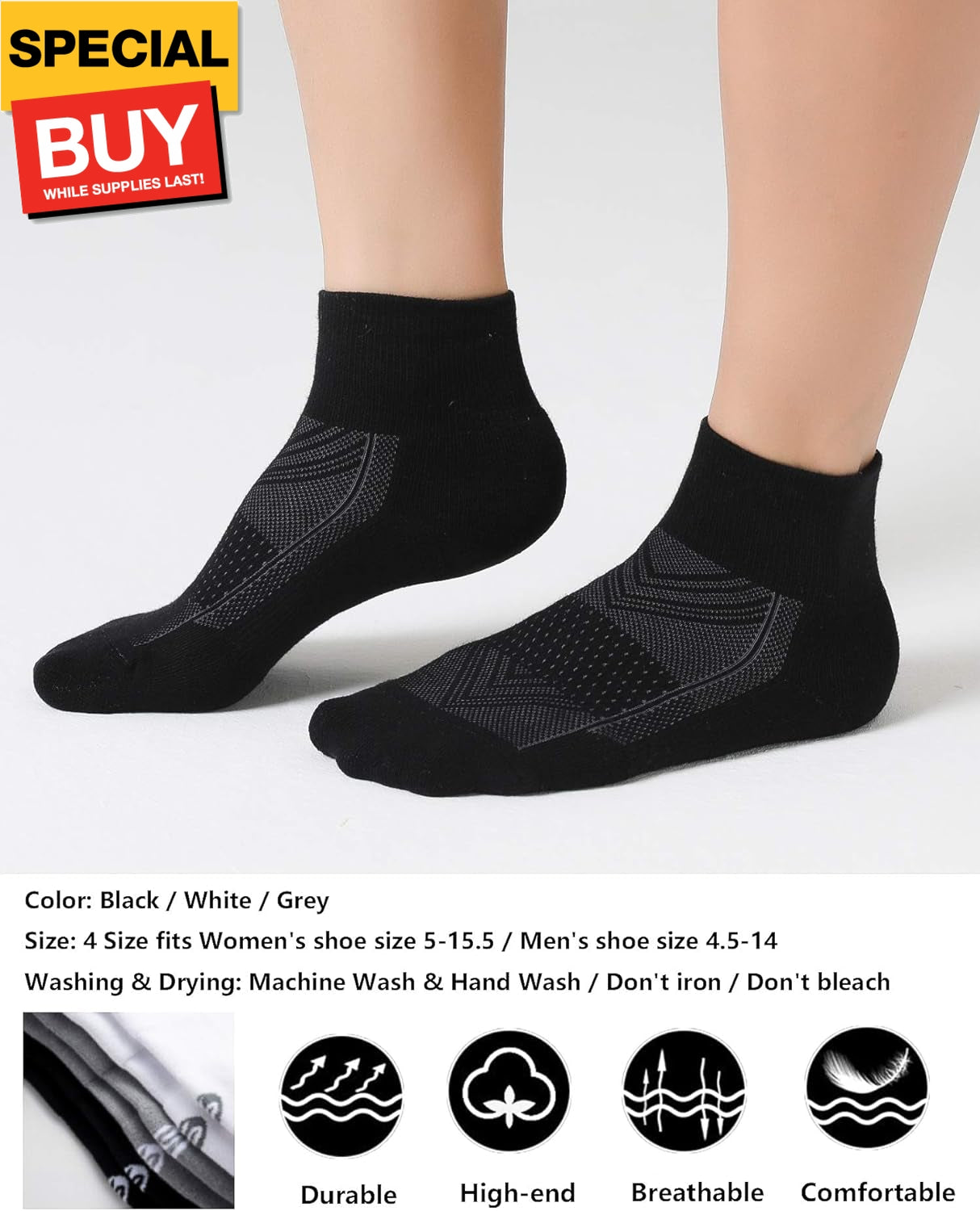 Celersport 6 Pack Men'S Ankle Socks with Cushion, Sport Athletic Running Socks