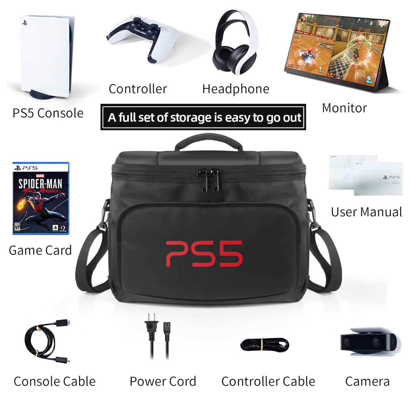 Bag Travel Carrying Bag for Game Disc Gaming Mice USB Cable Charger & Accessories