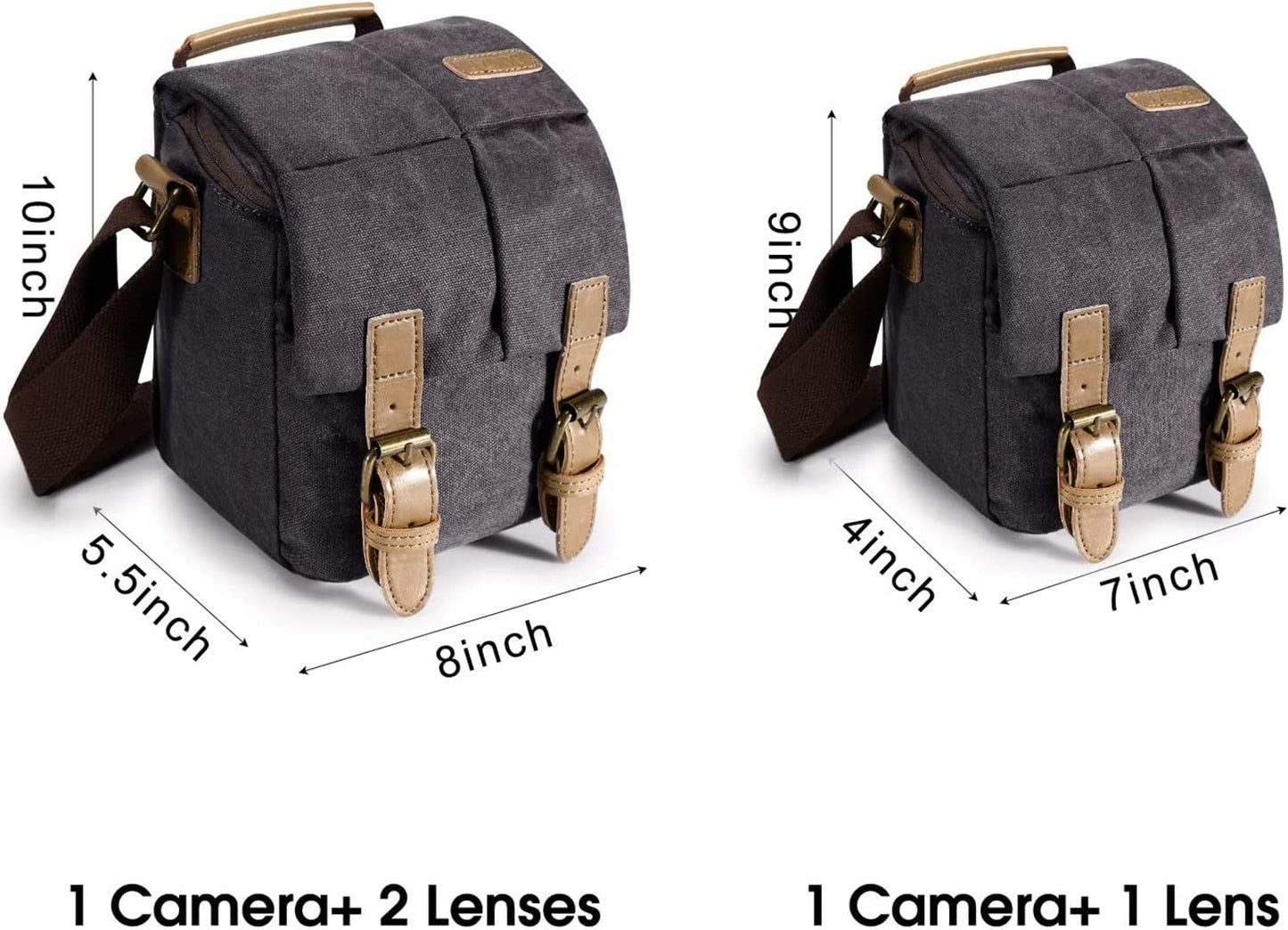 Waterproof Camera Bags for DSLR Canon Canvas Vintage Shoulder Women Men Camera Messenger Bag Leather Trim(Grey)