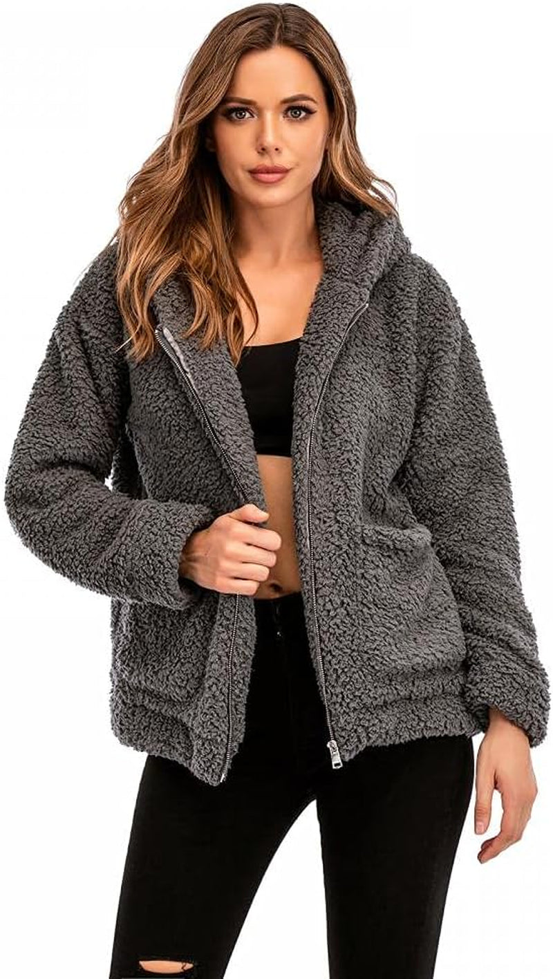 Women Plaid Faux Fleece Coat Long Sleeve Lapel Artificial Shearling Shaggy Jacket Fluffy Fuzzy Overcoat