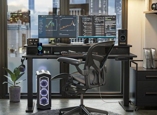 40 X 24 Inch Height Adjustable Electric Standing Desk with Double Drawer, Computer Desk, Home Office Stand up Table with 4 Height-Adjustable Feets & 2 Hooks, Black