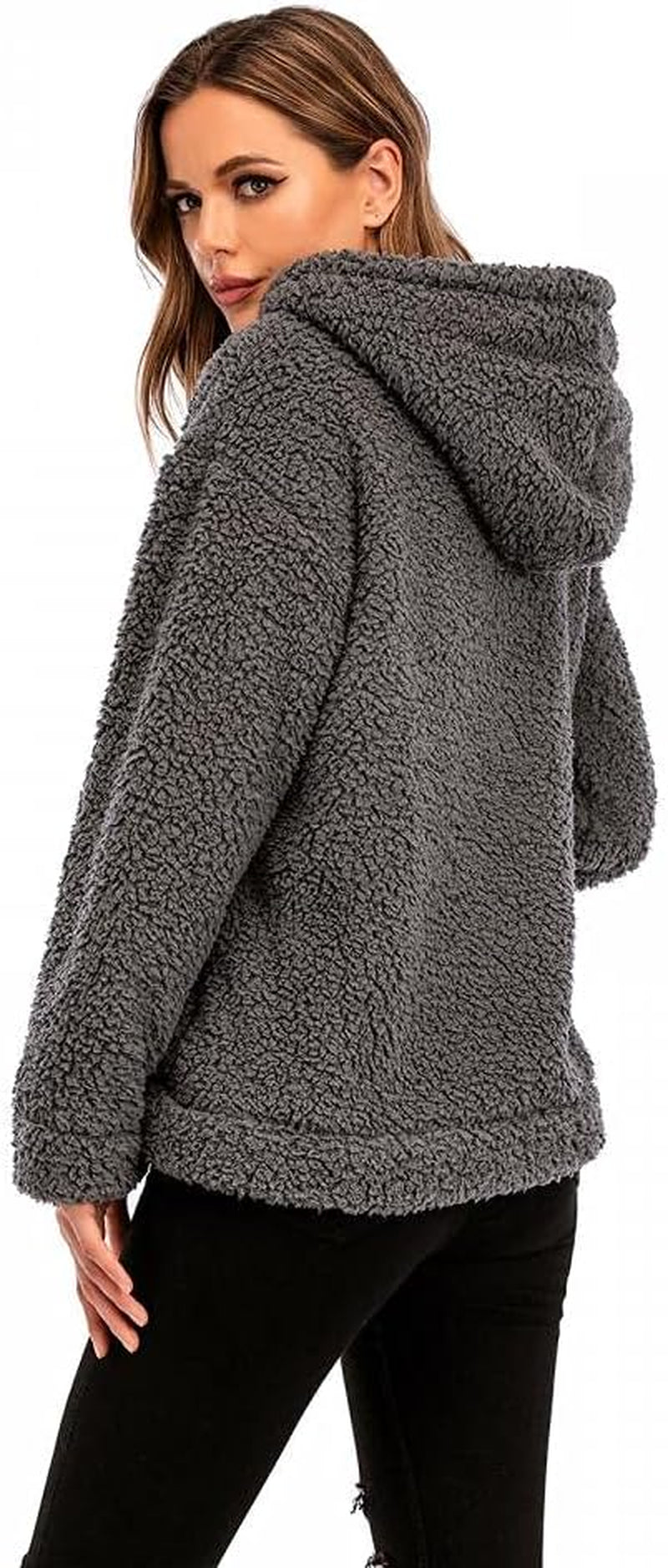 Women Plaid Faux Fleece Coat Long Sleeve Lapel Artificial Shearling Shaggy Jacket Fluffy Fuzzy Overcoat