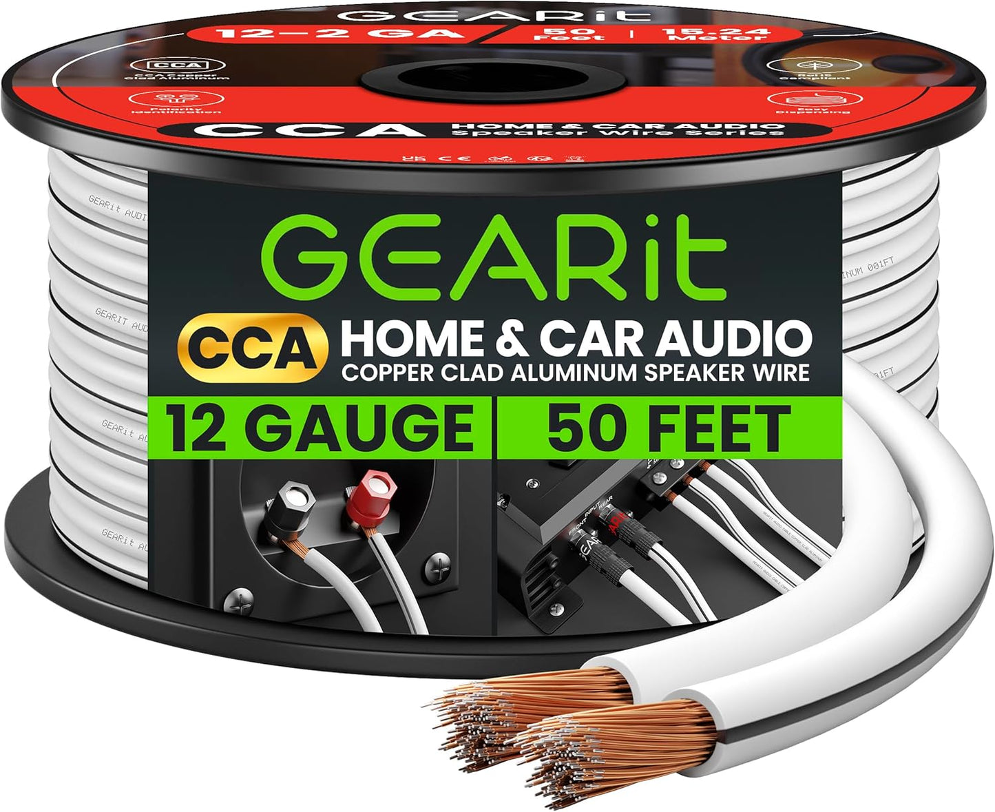 12AWG Speaker Wire,  Pro Series 12 AWG Gauge Speaker Wire Cable (50 Feet / 15.24 Meters) Great Use for Home Theater Speakers and Car Speakers White