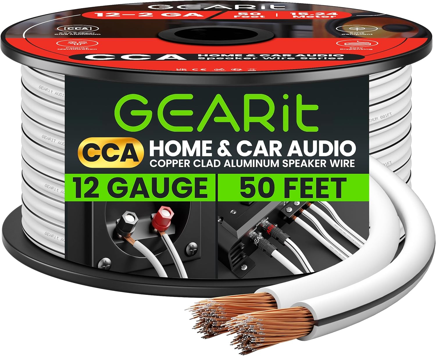 12AWG Speaker Wire,  Pro Series 12 AWG Gauge Speaker Wire Cable (50 Feet / 15.24 Meters) Great Use for Home Theater Speakers and Car Speakers White