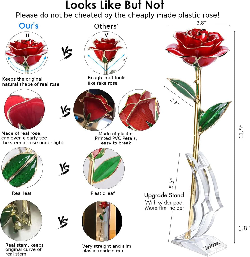 Gold Dipped Infinity Rose - Eternal Resin-Preserved Rose | Forever Flower Decor for Birthdays, Mother’S Day, Anniversaries | Unique Gift for Women, Mom, Wife (Red)