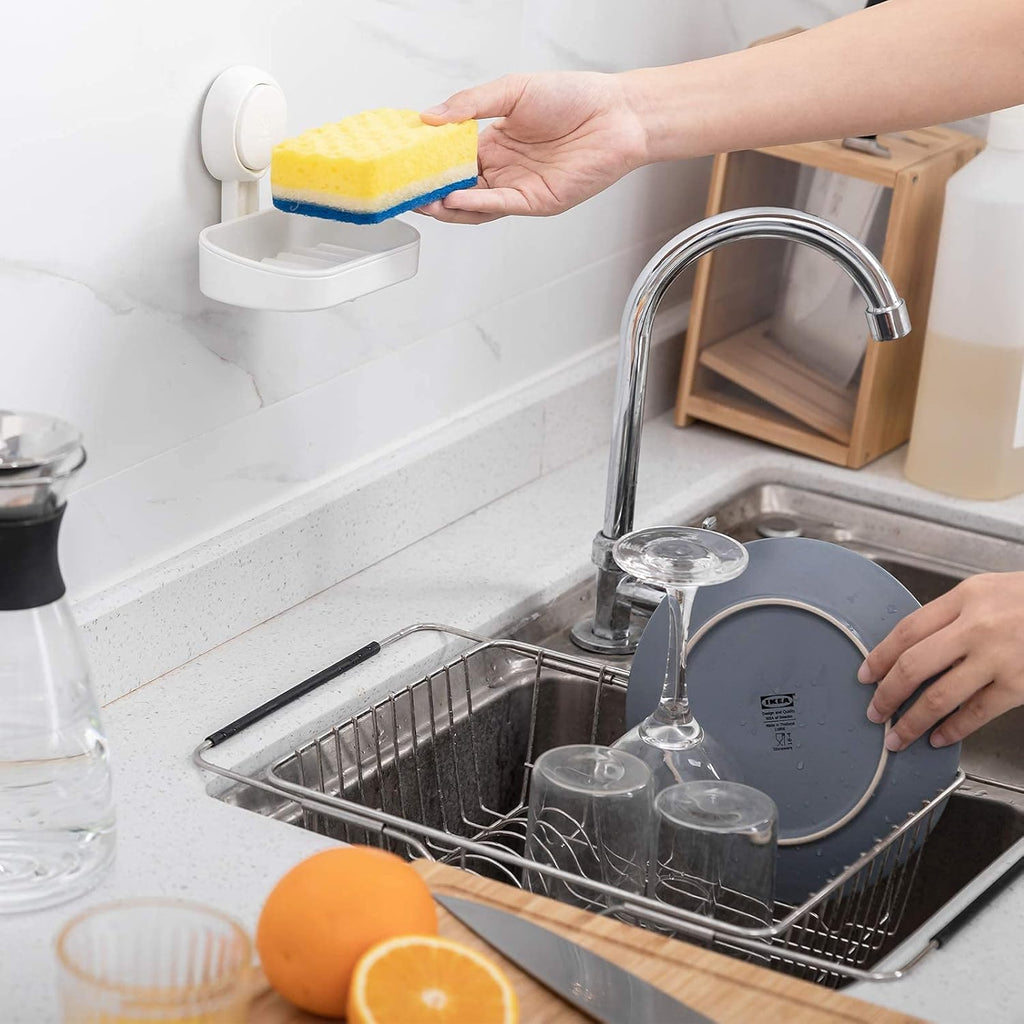 Soap Dish Holder for Shower Suction Cup Wall Mounted Self Draining No-Drilling Removable Bar Soap Sponge Holder for Bathroom Bathtub Kitchen Sink Waterproof Strong Vacuum Suction Adhesion