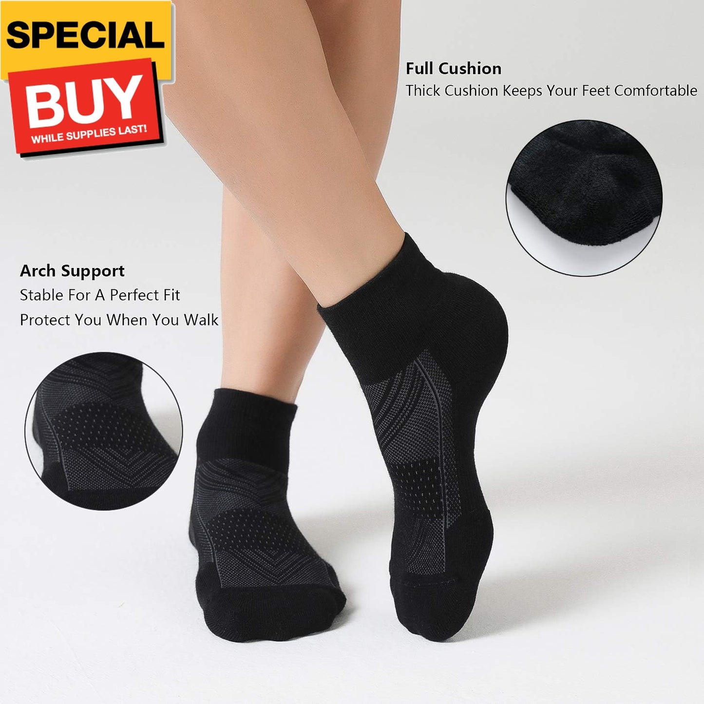 Celersport 6 Pack Men'S Ankle Socks with Cushion, Sport Athletic Running Socks