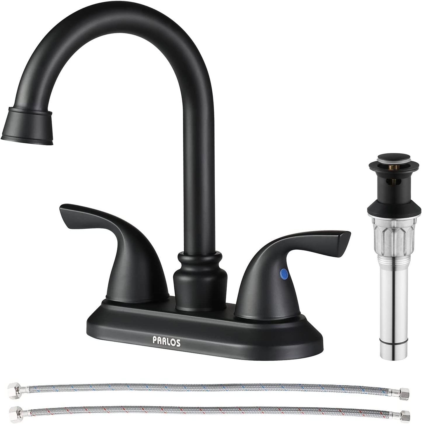 2-Handle Bathroom Faucet with Metal Drain Assembly & Supply Lines NSF Cupc Certified, Matte Black, 1359104