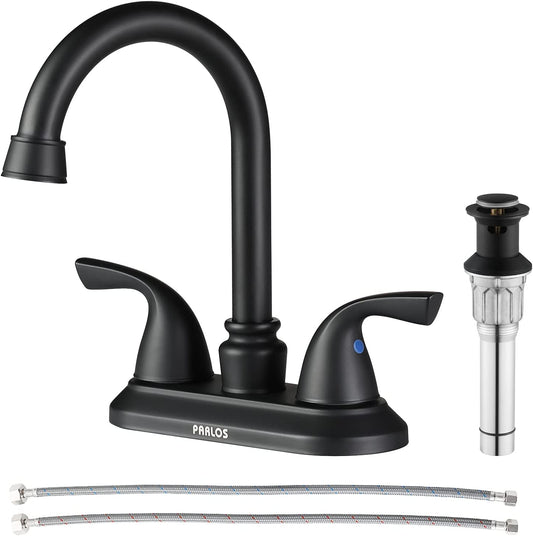 2-Handle Bathroom Faucet with Metal Drain Assembly & Supply Lines NSF Cupc Certified, Matte Black, 1359104