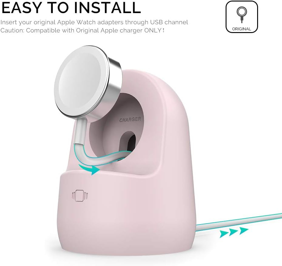 Iwatch Stand Silicone Charging Dock Holder for Apple Watch Ultra 2, Ultra, SE2, Series SE, 7 6 5 4 3 2 1 (45/44/42/41/40/38Mm), (Pink)