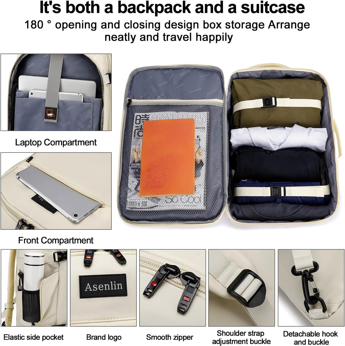 30L Travel Backpack for Women Men,Fit 15.6 Inch Laptop Backpack Flight Approved Luggage Carry on Water Resistant for Weekender Overnight Large Daypack Beige