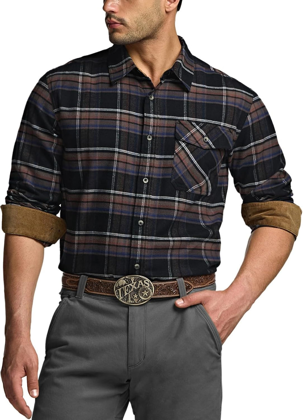Men'S 100% All Cotton Button down Flannel Shirts, Long Sleeve Brushed Warm Soft Casual Outdoor Plaid Shirt