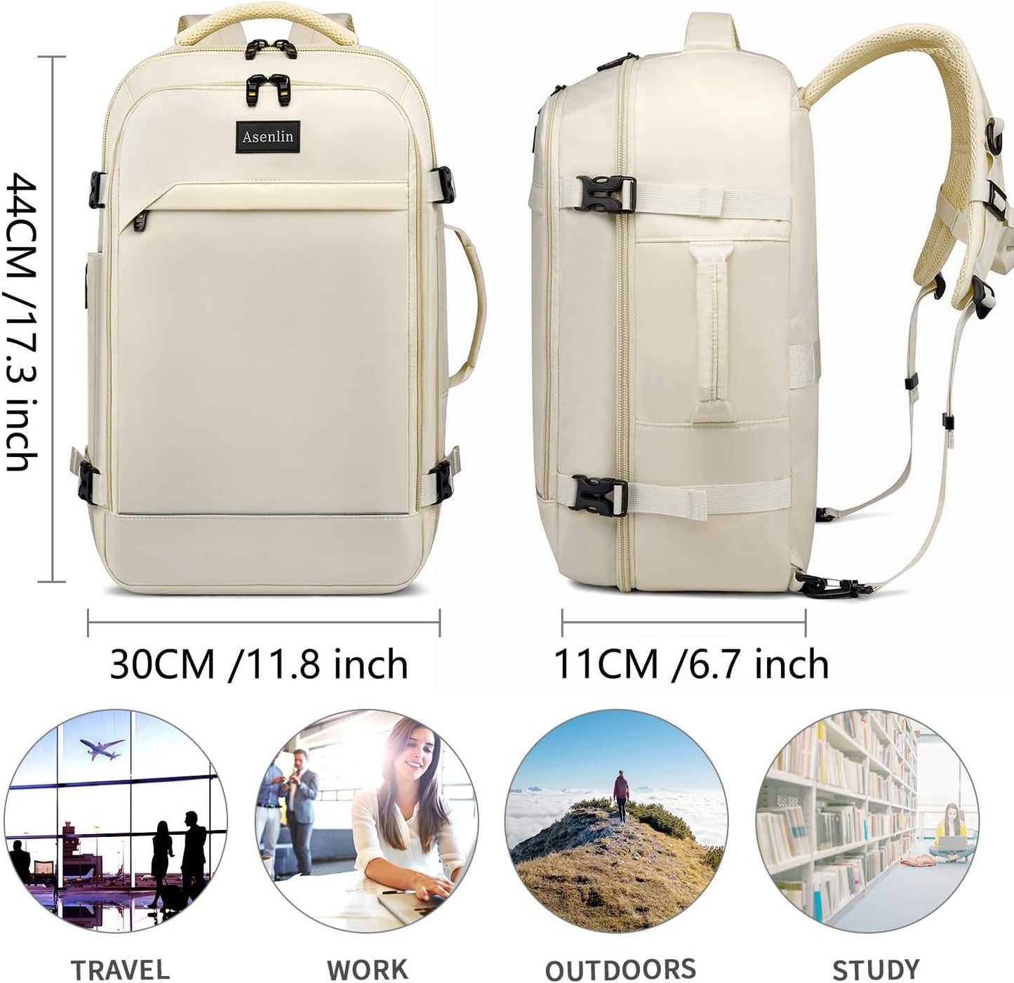 30L Travel Backpack for Women Men,Fit 15.6 Inch Laptop Backpack Flight Approved Luggage Carry on Water Resistant for Weekender Overnight Large Daypack Beige
