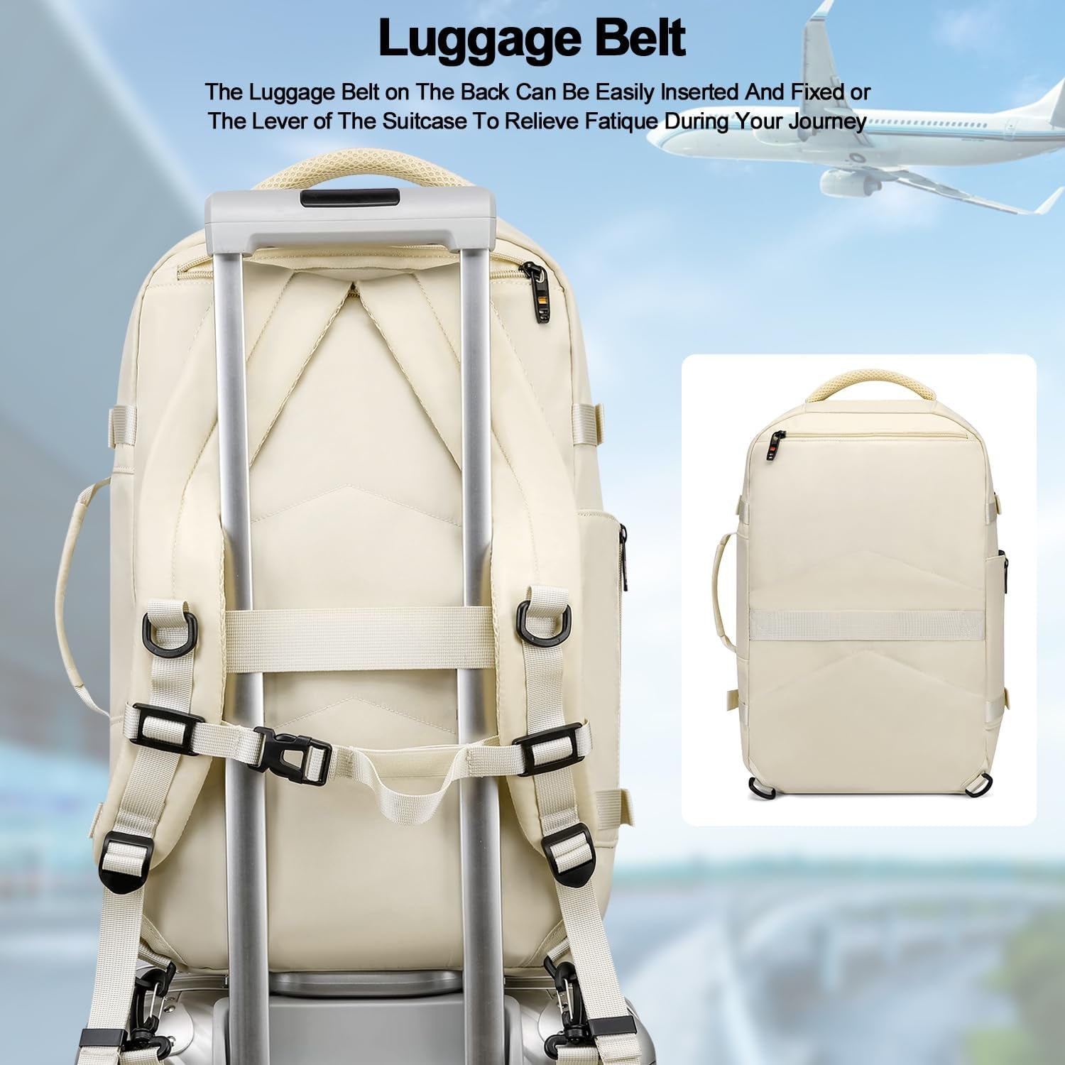 30L Travel Backpack for Women Men,Fit 15.6 Inch Laptop Backpack Flight Approved Luggage Carry on Water Resistant for Weekender Overnight Large Daypack Beige