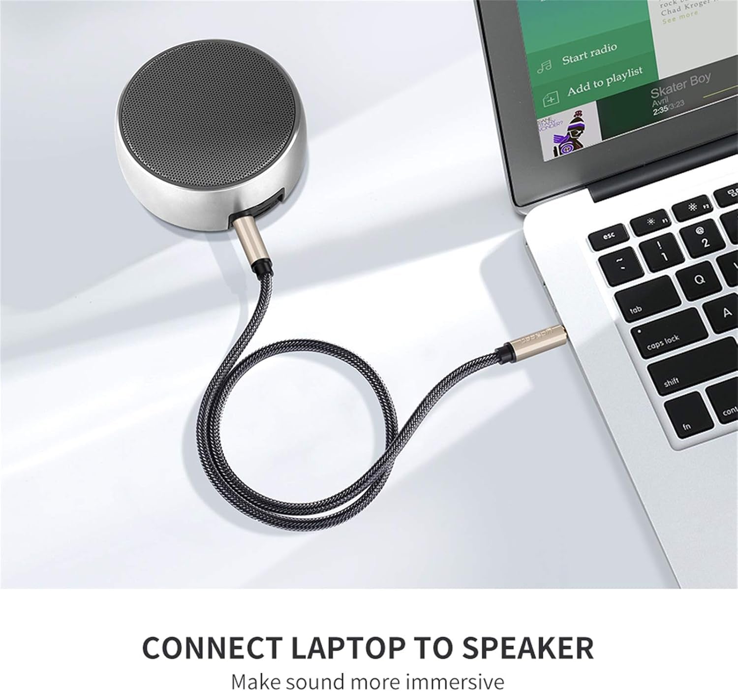 3.5Mm Male to Male Auxiliary Aux Stereo Professional Hifi Cable with Silver-Plating Copper Core, Gold Plated, Nylon Braid, Tangle-Free for for Audiophile/Musical Lovers Silver, 1M 3Ft