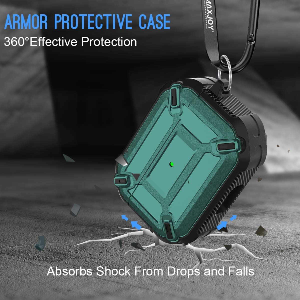 Compatible Airpods Pro Case Cover, Airpods Pro Protective Case Armor Hard Rugged Shockproof Cover with Keychain Compatible with Apple Airpods Pro Charging Case (Front LED Visible), Green