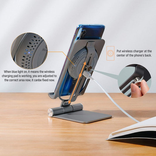 For Samsung S21 Ultra Wireless Charger Stand 15W/7.5W  Aluminum 2 in 1 Wireless Charging Station Dock Pad for Iphone 12 Pro Max/11 Pro Mas/Xs Max for Samsung S21 Note 20 Ultra (Grey)