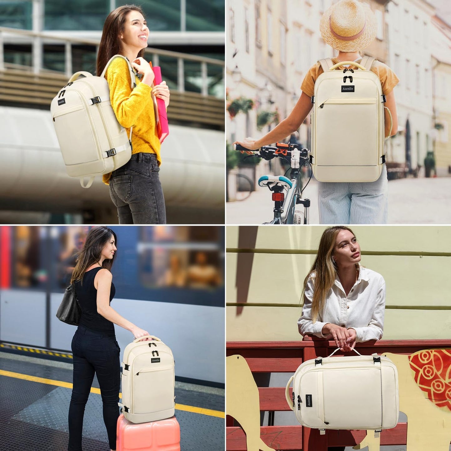 30L Travel Backpack for Women Men,Fit 15.6 Inch Laptop Backpack Flight Approved Luggage Carry on Water Resistant for Weekender Overnight Large Daypack Beige