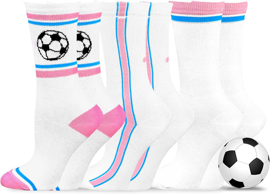 Teehee Sports Design Theme Fashion Socks 3-Pair Pack (9-11, Soccer 2 Pink)